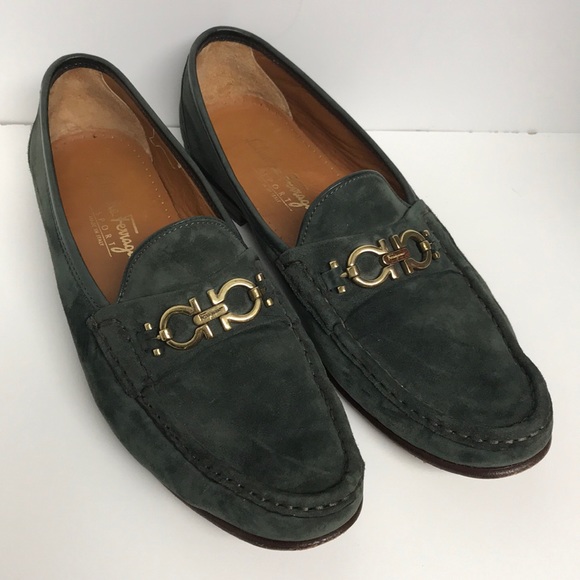 Salvatore Ferragamo Shoes - Olive Suede Loafers Ferragamo